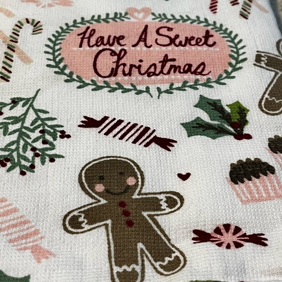 NEW SHABBY CHIC Set of 3 “Have A Sweet Christmas” Gingerbread Dishtowels - Picture 3 of 9